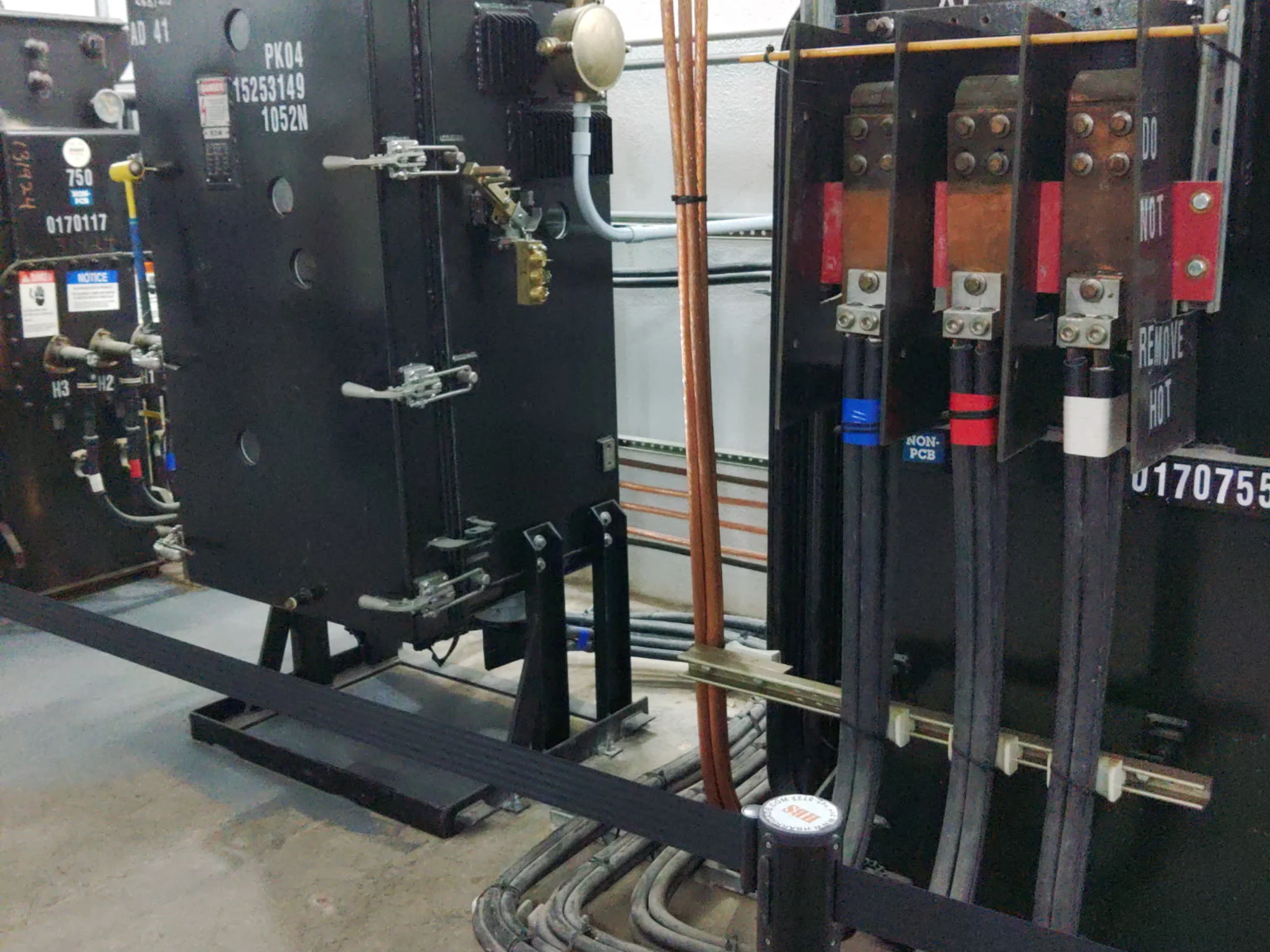 Pad-mount transformer elevated above standing water