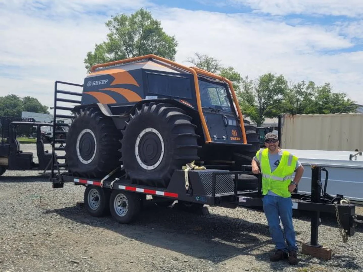 Utility storm restoration equipment staged in the field